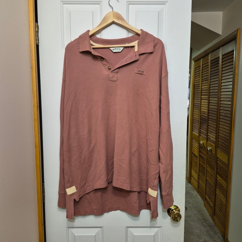 Orvis Mens XXL Long Sleeve Pique Polo Shirt Dusty Rose Pink 100% Cotton RN70534